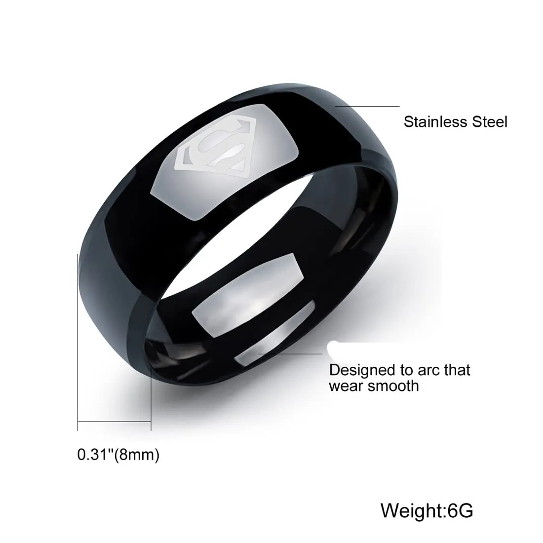 Yellow Chimes Rings for Men Combo of 2 PC Ring Stainless Steel Superman Black Band Rings Set for Men and Boys. (11)