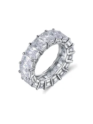 Yellow Chimes Rings for Women White Crystal Rings Silver Plated Eternity Crystal Band Rings for Women and Girls(Size US 8)