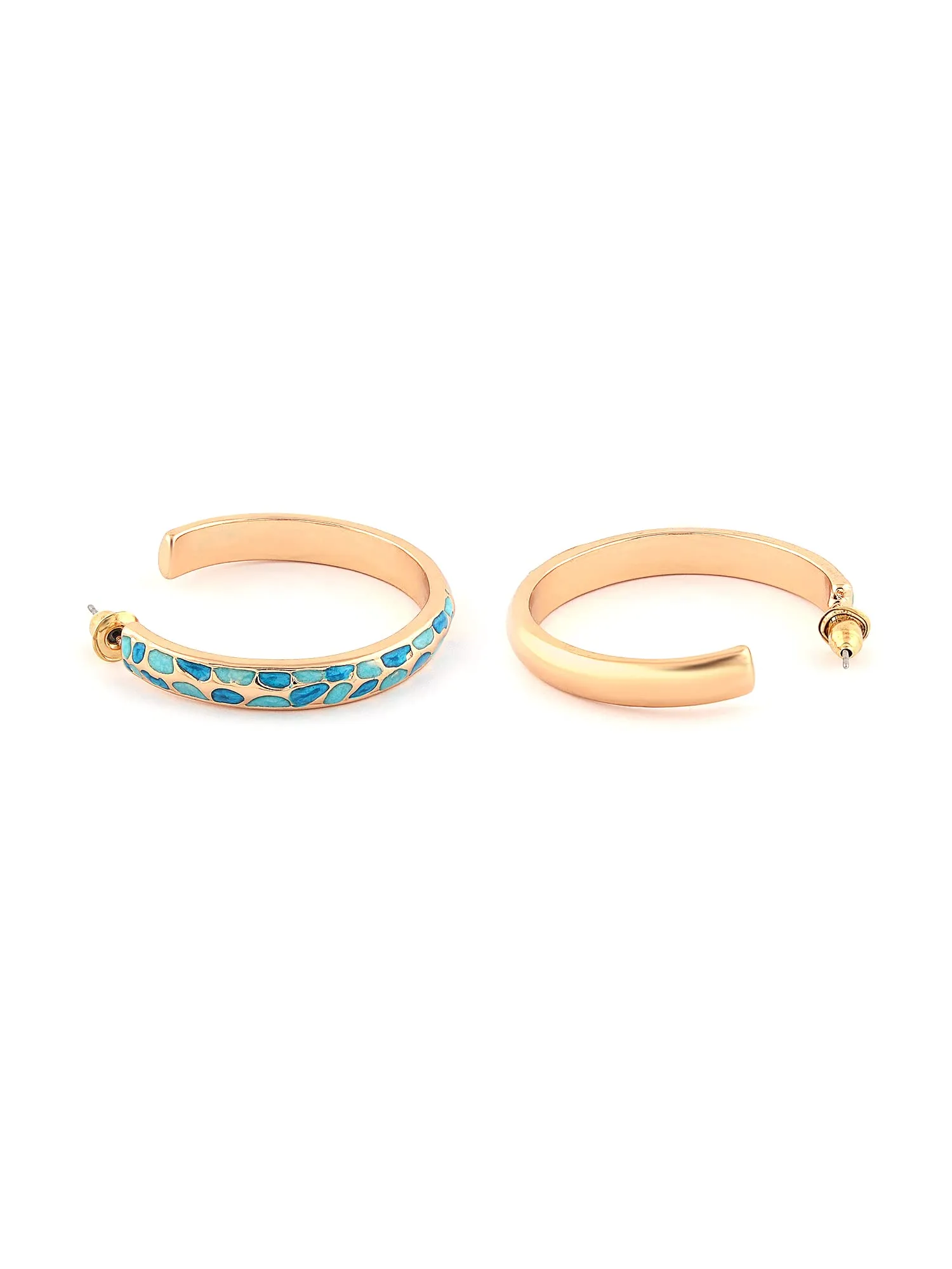 Zaveri Pearls Turquoise Blue Enamelled Contemporary Yellow Gold Semi Hoop Earring For Women-ZPFK14470